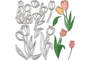 CRASPIRE Tulipani Sfondo Timbri In Gomma Trasparenti Foglie di Fiori Guarnizioni In Silicone Trasparenti Vintage Timbri Fiori per Artigianato Fai-Da-Te Scrapbooking Journaling Creazione di Carte Album