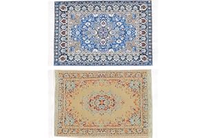 GAUBSS Victorian Miniature Rugs for Dollhouses, Woven Rayon Dollhouse Carpets, Fits 1/12 Scale Furniture, Perfect for 3” - 12” Dolls, Set of 2 Brilliant 6x4 cm Pieces