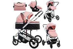 BEBELISSIMO - Poussette combinée trio 3 en 1 - siège auto 0m – landau – dès la naissance – jusqu’à 22kg – Victoire I-Size - rose