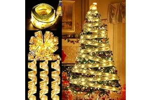 JAMITE Guirlandes Lumineuses à Ruban Brillant Lumières de Noël à LED de 10m,Decoration Sapin Noel,Arc en Dentelle DIY Décor Arbre De Noël Vacances Intérieur Extérieur,Lumière Blanche Chaude
