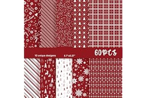 MIAHART 60 Pieces Merry Christmas Pattern Paper Set 10 Designs Festival Craft Paper for Card Making Scrapbook (Red & White, A5)