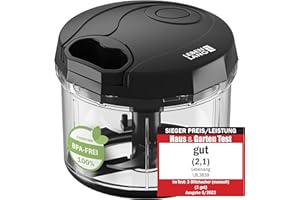‎LEBENLANG LEBENLANG Gemüse & Zwiebelschneider - 1L Obst Zerkleinerer manuell & BPA-Frei | Schwarz für Zwiebeln schneiden Knoblauch | Multifunktionschopper Küche Gemüseschneider Multizerkleinerer