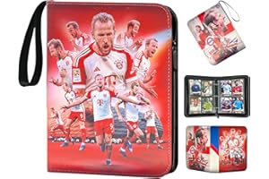 COQOYO Fussball Sammelkarten Album, 4 Taschen Fußball Karten Sammelalbum Sammelmappe Sammelheft Sammelbuch mit Reißverschluss Tragegriff und 50 Hüllen für 400 Karten, Sport Karten Heft Ordner Mappe