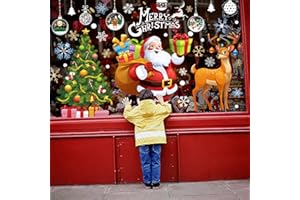 TOMEEK Stickers Noel Fenetre 4 Feuilles Incluant Arbre de Noël, Père Noël, Élan Réutilisables Autocollant Décorations de Fenêtres à Double Face avec Flocons de Neige pour Décor de Vitres(Rouge)