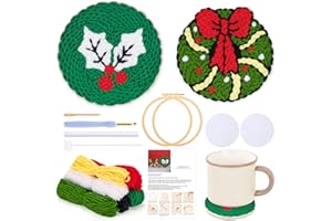 JSRQT Ricamo Starter Coasters Kit per Principianti Adulti Kit di Sottobicchieri Ricamati Natale Punch Needle Kits Coasters Punch Needle Sottobicchieri Kit Punch Needle Stick Starter Kit con Istruzioni