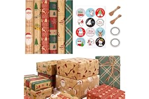 JOYSAL Set di 6 Rotoli Fogli di Carta Kraft da Regalo Natalizia, 43 x 300 cm Carta Natalizia Riciclata, Ecologica per Le Festività Natalizie