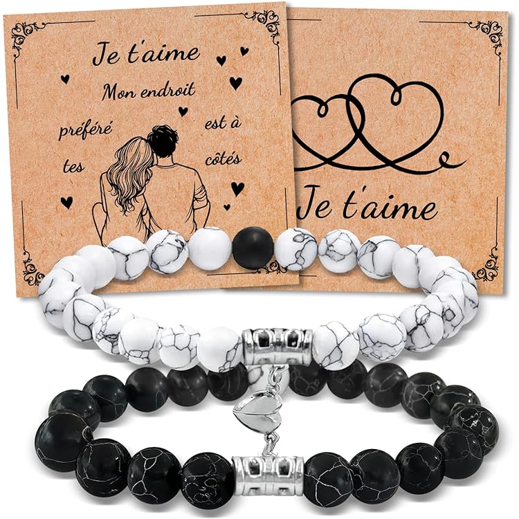 YELUWA 2 Pcs Bracelet Couple, Cadeau Mariage, Cadeau Couple, Bracelet
