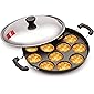 Tosaa 12 Cavity Appam Patra Side Handle with Lid, 23 cm, Black