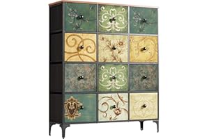 LYNCOHOME Chest of Drawers Bedroom,12-Drawer Wide Storage Organizer Unit for Living Room,Kids Room,Closet,Wood Board Fabric Drawers Easy to Assemble