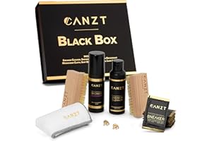 Canzt Kit Pulizia Scarpe Black Box – Kit pulizia sneakers premium con detergente scarpe, salviette, deodorante, spazzole e panno in microfibra per pelle, camoscio, nubuck e tessuto