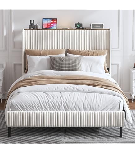 Lit Coffre Lit Rembourré Double 140 X 200 Cm Avec Chargement Usb Type C Et éclairage LED - En