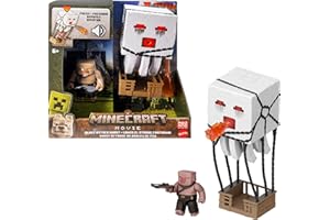 ​Mattel Minecraft Movie Atakujący Ghast z pociskiem Zestaw ze światłami, dźwiękami, wyrzutnią i pociskiem oraz figurka Piglin Wojownik, interaktywna zabawka inspirowana filmem, JFB69