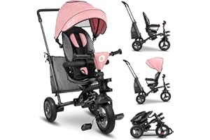 LIONELO Tris Bicicleta 2 en 1 Niño hasta 25 kg 12-60M Triciclo y Carrito- Bicicleta Cinturones de 3 Puntos con Fundas Regulación Gradual del Respaldo de 3 Niveles Gris Oscuro … (Rosa)
