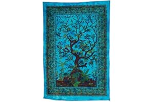 Popular Handicrafts Tapisserie arbre de vie hippie kaléidoscopique motif floral complexe indien couvre-lit à suspendre 140 x 215 cm Turquoise