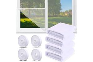 ZZRSYJ 4 Mosquitera para Ventana,130 x 150 cm Mosquitera para Ventana Autoadhesiva con 4 rollos de cinta autoadhesiva,Pantalla Mosquitera Universal que mantiene a los insectos,moscas/mosquitos (Blanco+)