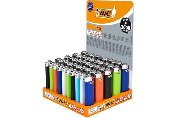 BIC J26 Långvariga Maxi-tändare som varar i upp till 3 000 lampor, blandade färger, flinta, bricka med 50