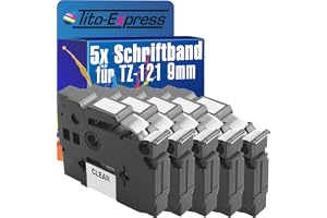 Tito-Express TZe-121, kompatibel ersättningstejp för Brother P-touch 9 mm TZe-121 TZe121 TZ-121 TZ121 svart på transparent 5