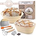 Emooncn 7 Packs Bread Proofing Basket Set, Sourdough Proving Basket Set with 9 Inch Round + 10 Inch Oval Silicone Bowl, Banneton Bread Baskets Complete Sourdough Starter Kit with 5 Bread Making Kit