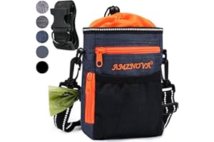 AMZNOVA Futterbeutel Hunde, Futtertasche für Hundetraining, Hunde Leckerlie Beutel mit Mehreren Taschen, 4 Tragearten, Hunde Leckerlie Tasche, Heidekraut Blau