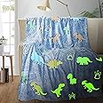 Beauenty Glow in The Dark Blanket Personalized Blanket for Girls,60x40 Throw Blankets Super Cozy Plush Soft Fleece Blanket for Girls Boys Birthday Gifts,Rainbow Kids Blanket (Blue Dinosaur)