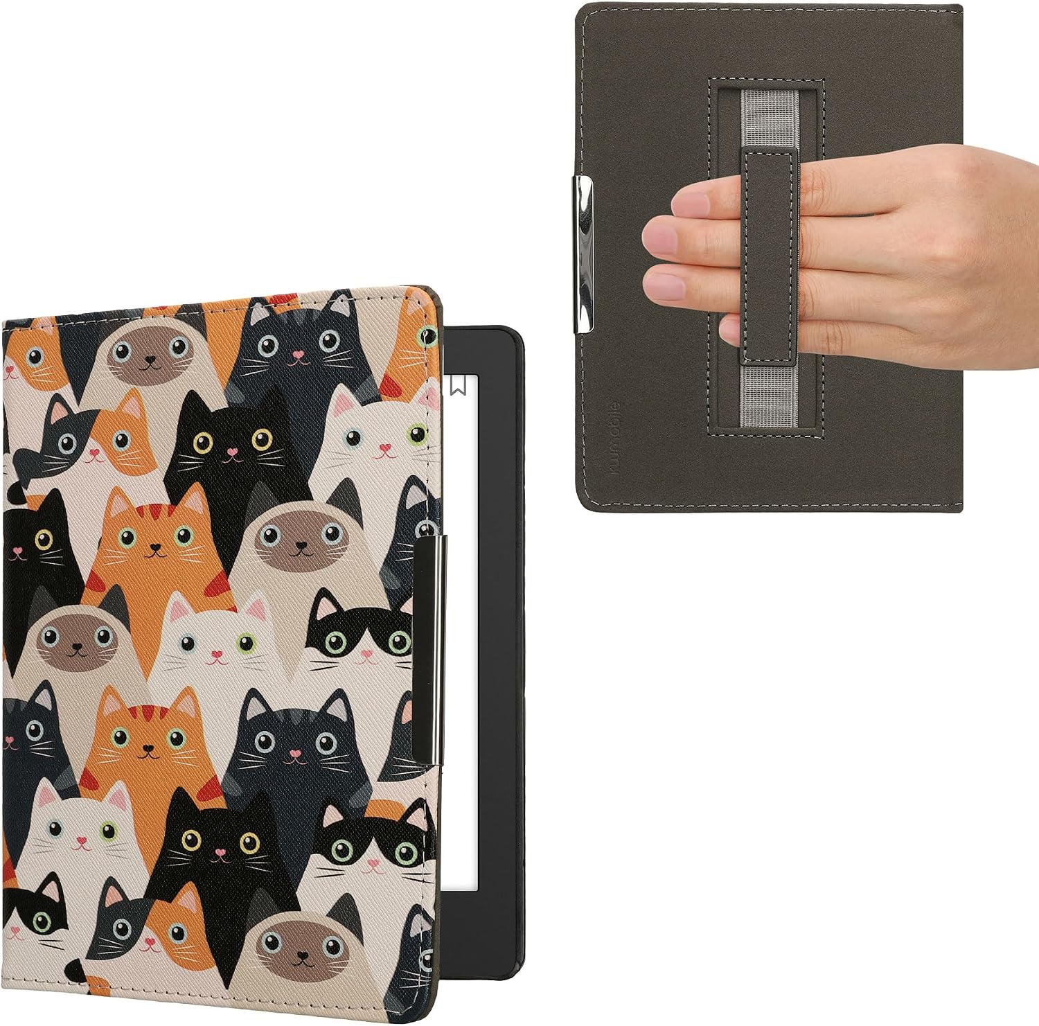 kwmobile Carcasa Compatible con Kobo Aura H2O Edition 2 Funda - Funda e-Book con Solapa y Correa de Mano - Gatitos