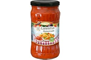 KORVEL MEDITERRANEAN QUALITY PRODUCTS ELLATIKA Lutenitsa Homemade Sauce - Traditional Bulgarian Roasted Red Pepper and Eggplant Spread, 310g Glass Jar