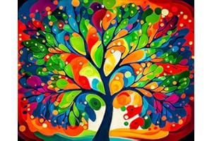 TISHIRON Malowanie po numerach dla dorosłych i dzieci, abstrakcyjne kolorowe drzewa, cyfrowe malowanie dla początkujących, drzewo życia, zestaw do malarstwa olejnego do mieszkania, 40 x 50 cm