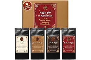 QUERFEE 4 x Kaffee mit Geschmack zu Weihnachten Kaffee Geschenk Set - Weihnachtskaffee, Spekulatius, Lebkuchen, Gebrannte Mandeln - Röstkaffee aromatisiert- 4x75 g Probierset (300 g)