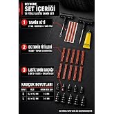 3'l&uuml; Set 13 Fitilli Tubeless Oto Lastik Tamir Kiti &ndash; T Kollu Aparat, Sol&uuml;syon ve Lastik Tamir Kau&ccedil;uğu