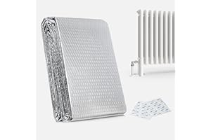 BESTO Radiator Reflector Foil Insulation Reflective Sheet 3mm Thick Radiator Foil Bubble Wrap Insulation to Prevent Heat Loss - Easy to Cut and Install with 3 Sticky Pads (5M (Pack of 1))