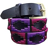 CARLOS DIAZ Boys Girls Kids Childrens Premium Unisex Brown Leather Embroidered Designer Polo Belt