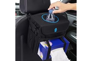 QUARKACE Car bin, Car Tissue Holder Function, Car Trash Can with Lid, Leakproof and Removable Liner, Easy to Clean and Empty Rubbish, Collapsible Garbage Bag for Cars
