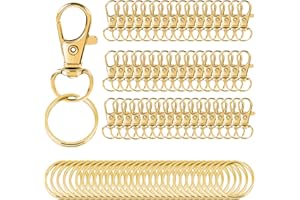 AUGSUN 100Pcs Attache Porte Clé (50 Mousqueton Porte-Clé, 50 Anneaux de Porte Clé) Porte Clef d'Or pour Bijoux, Loisirs Créatifs