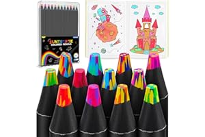 ‎ECHOCUBE ECHOCUBE 12 tęczowych kredek 7 w 1 do rysowania i pisania, akcesoria do majsterkowania dla dzieci, wielokolorowe drewniane kredki