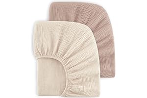 bearmoss Lot de 2 draps-Housses en Mousseline de Coton pour Enfant 60 x 120 cm / 70 x 140 cm 100% Coton pour lit de Voyage, lit d'appoint (Misha, 70x140cm)