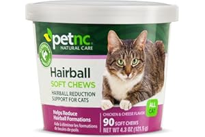 Petnc Natural Care Hairball Soft Chews for Cats (90 Count), Helps Reduce Cat Hairball Formation with Mineral Oil & Black Pepper Extract, Chicken & Cheese Flavor, For Felines of All Ages & Breeds