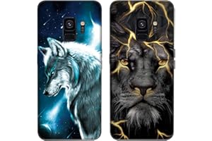 DiaryTown 2 Pack für Samsung S9 Hülle, Ultra Dünn Silikon Bumper Schutzhülle Stoßfest mit Muster Motiv Schwarz Handyhüllen Weich TPU Cover für Galaxy S9 - Wolf & Goldener Löwe