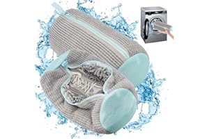 LUOJINYI 2 Piezas Bolsa para Lavar Zapatillas en Lavadora, Reutilizable Malla 360° Bolsa Lavadora Zapatillas con Cremallera Fluffy Fibers Keep 360° Wrap-around(Gris)