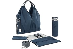 Lässig Baby Nappy Changing Bag Diaper Bag with Accessories/Green Label Spin Neckline Bag, Blue Mélange