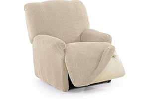 FAVERTI® Funda Super Elástica Sillón Relax Pies Juntos Reclinable de 70 a 90 cm | Modelo NOVELE | Beige | Protector sillón abatible de Calidad Tejido Jacquard Tacto algodón
