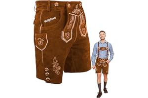 TRACHTENLUST HOFGLANZ Herren Lederhose, traditionelle Trachtenhose in Hellbraun und Dunkelbraun, Größen 46-58