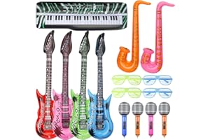 LNCOJOLM Musical Instrument Ballons Inflatable Toys Party Decoration Prop, 70s 80s Disco Rock Decor Guitar Saxophone Microphone Balloons, Christmas Halloween Carnival Birthday Party Supplies Favors Accessories