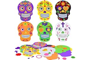 LAMEK 12 Pack Day of The Dead Craft Kits Halloween Creative Skull Set for Kids DIY Arts Crafts Children Halloween Party Supply