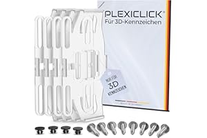 PLEXICLICK® 3D Kennzeichenhalter 3D Kennzeichen - Rahmenlos unsichtbar - 3D Kennzeichen Halterung Auto - Universal - Für Deutsche 3D Kfz Kennzeichen (Durchsichtig, Nur Deutsche 3D (kein Österreich))
