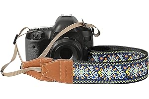 MoKo Sangle pour Appareils Photo, Bandoulière Universelle Réglable Vintage Tissée, Courroie avec Fleurs Brodées pour Caméscope Jumelles Appareil Photo Numérique Nikon/Canon/Sony/Minolta, Bleu Vintage