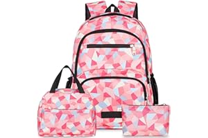 Yarmiene Set di 3 Pezzi Zaino Scuola Elementare e Media per Bambina e Ragazzo - Include Zaino, Portapranzo e Astuccio - Rosa