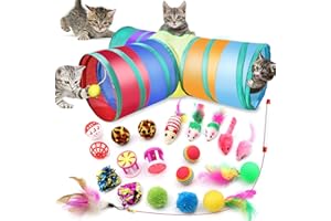 AOISOUK 21 piezas de juguetes interactivos para interiores para gatos juguetes para gatitos incluyendo túnel de tres agujeros Teaser varita de golf con bolas de plumas y ratones