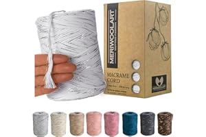 MeriWoolArt Corda Macramè Bianco 3mm 200m - Fil di Cotone Colorato - Spago Macrame di Corda Singola - Filato Morbido Macramè Cotone Riciclato Oeko-Tex - Macramè Arredamento per Casa Boho