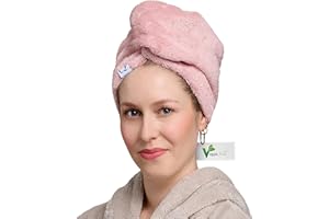 Qupro Haarturban – Turban Handtuch mit Knopf & Gummiloop | Innen vegane Seide (Bemberg™ Cupro), außen Baumwolle mit Bambus-Anteil | Lockenfreundlich, Curly-Girl geeignet
