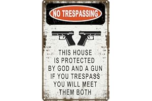 Haustalk Letrero de metal de aluminio de 20 x 30 cm con texto en inglés "No Trespassing This Property is Protected by God and A Gun", letrero de metal para decoración de pared